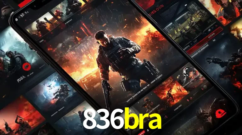 Tela de um celular exibindo uma galeria de jogos de tiro com temática militar, mostrando a variedade de e-sports disponíveis para apostas na plataforma de entretenimento 836bra.