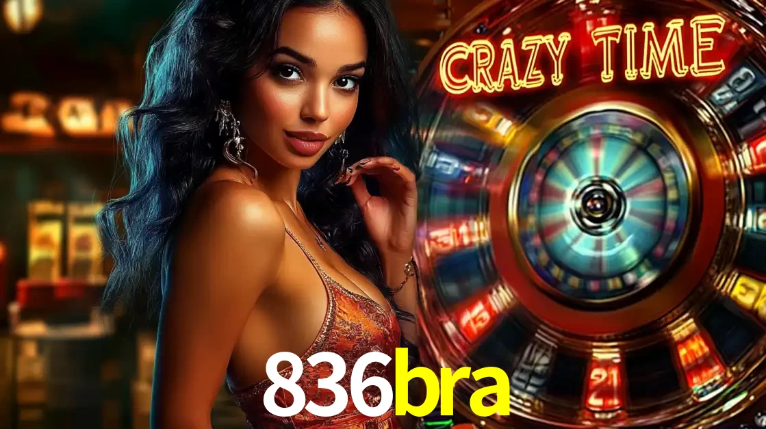 Mulher elegante ao lado da vibrante roda da fortuna do jogo de cassino ao vivo Crazy Time, um dos game shows mais populares e cheios de prêmios do 836bra.
